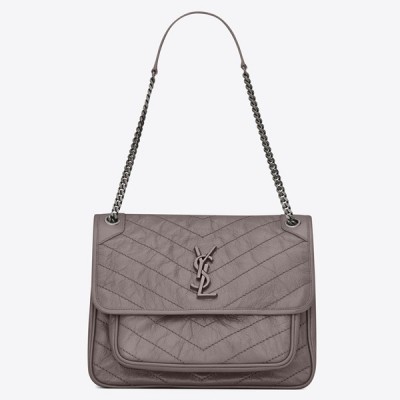 Saint Laurent Large Niki Chain Bag In Grey Crinkled Leather LDBS245129