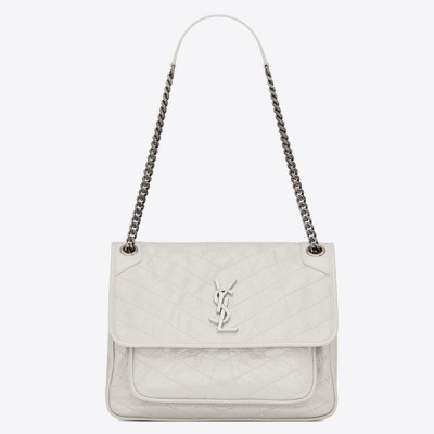 Saint Laurent Large Niki Chain Bag In White Crinkled Leather LDBS245130