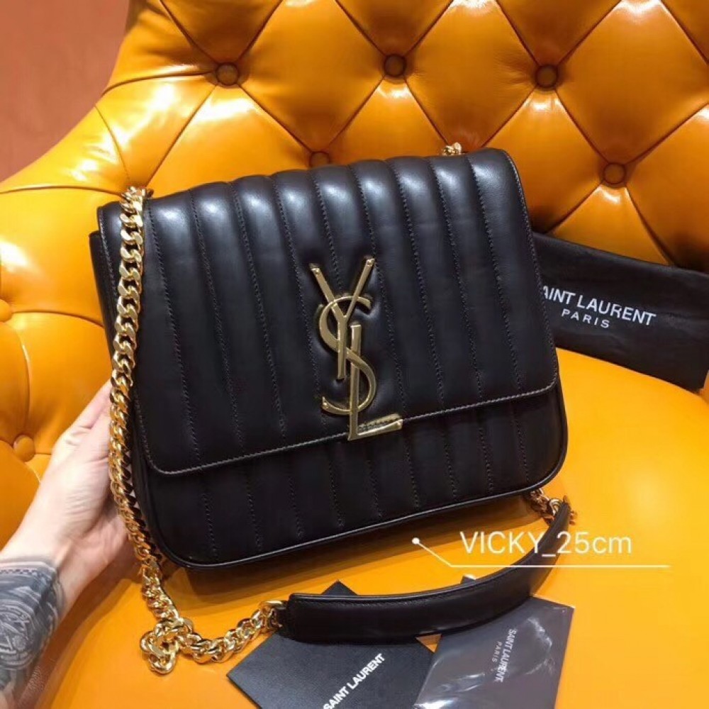 Saint Laurent Large Vicky Bag In Black Lambskin LDBS245131