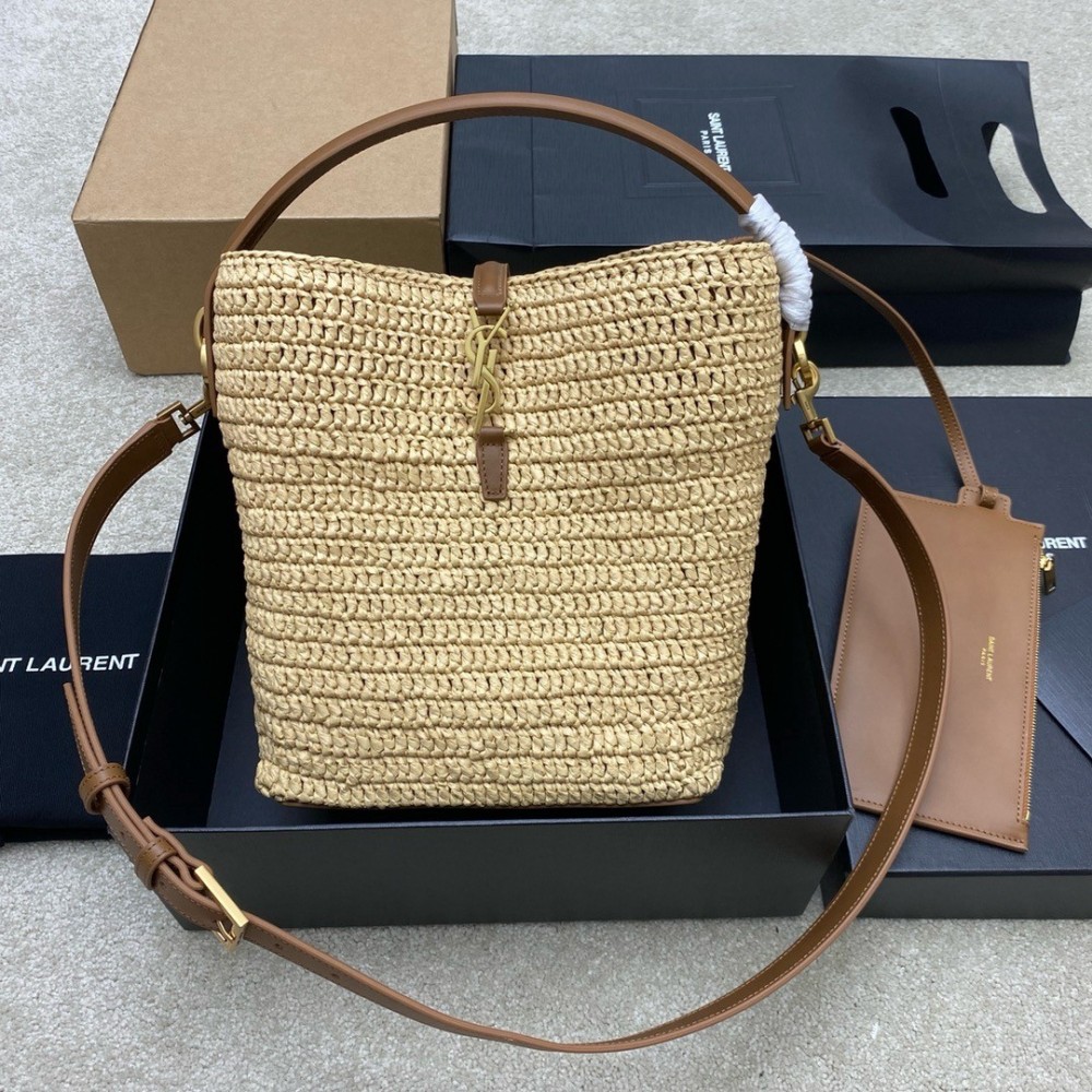 Saint Laurent Le 37 Bucket Bag in Natural Woven Raffia LDBS245135