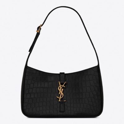 Saint Laurent Le 5 a 7 Hobo Bag In Black Crocodile-embossed Leather LDBS245144