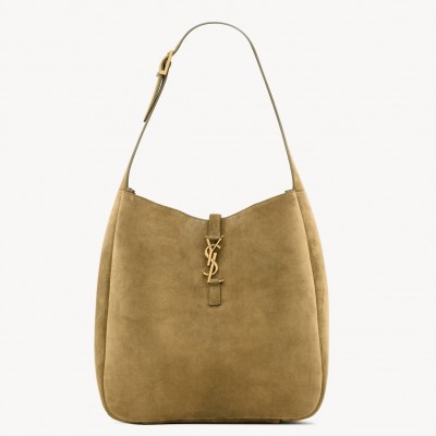 Saint Laurent Le 5 a 7 Supple Large Hobo Bag in Green Suede Leather LDBS245155