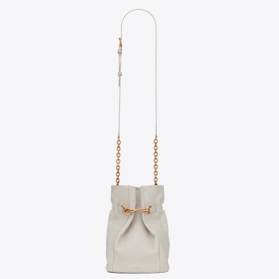 Saint Laurent Le Maillon Hook Bucket Bag In White Lambskin LDBS245167