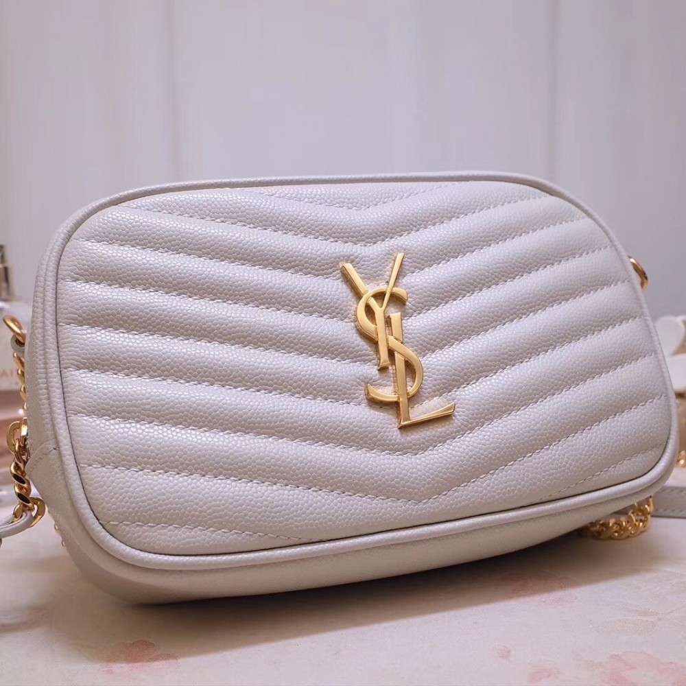 Saint Laurent Lou Mini Bag In White Grained Leather LDBS245222