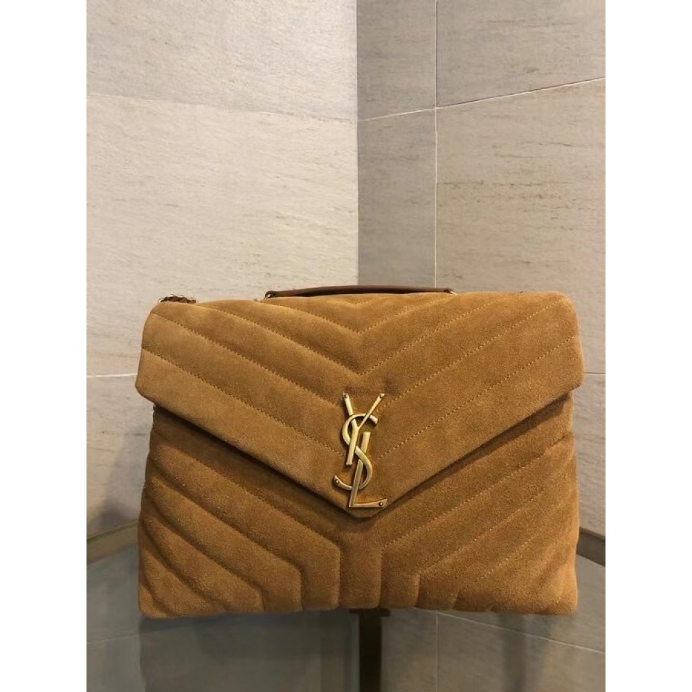 Saint Laurent Loulou Medium Bag In Brown Suede Leather LDBS245189