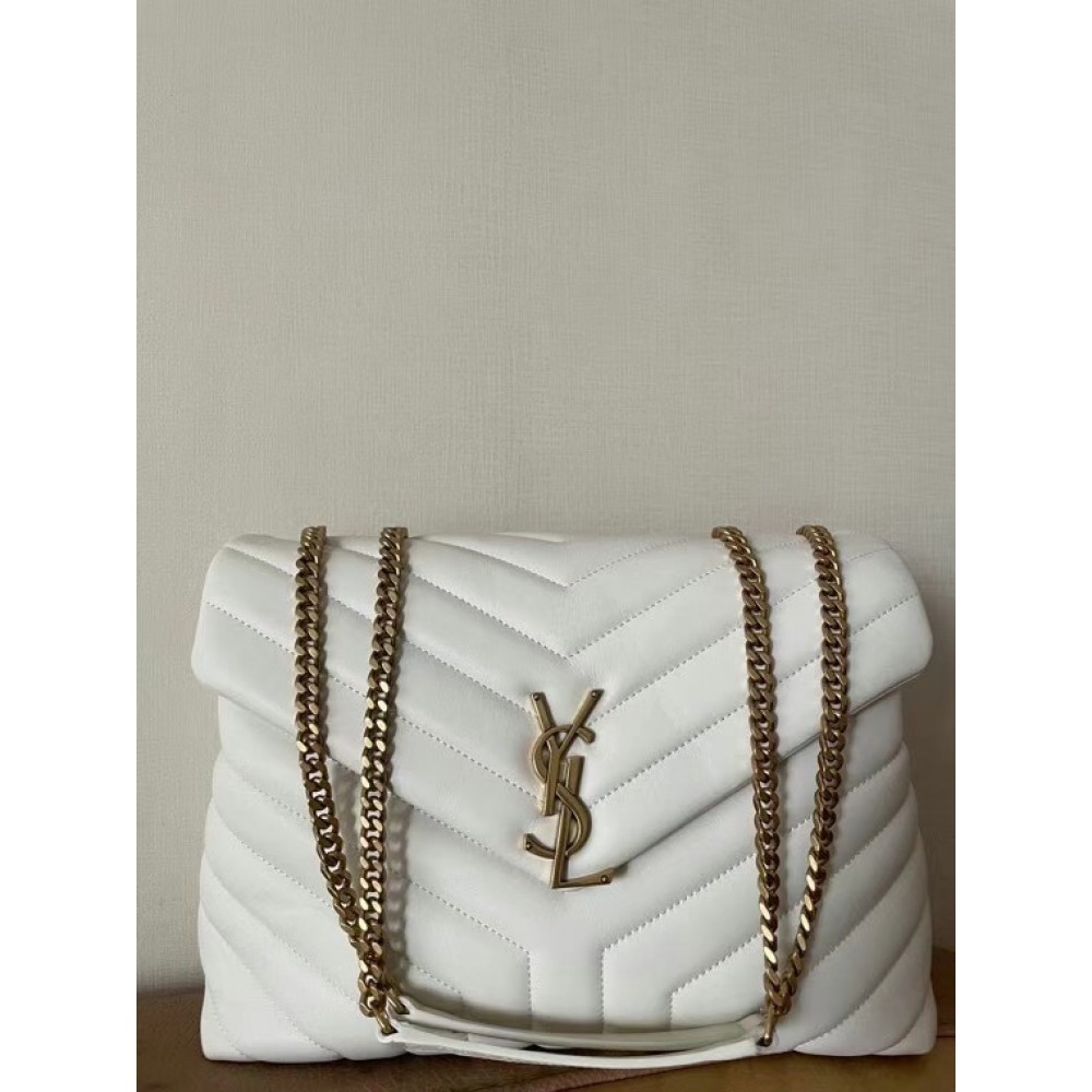 Saint Laurent Loulou Medium Bag In White Matelasse Leather LDBS245192