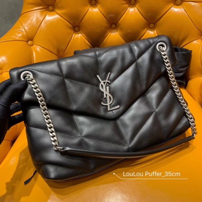 Saint Laurent Loulou Puffer Medium Bag In Black Lambskin LDBS245193