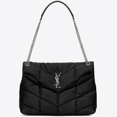 Saint Laurent Loulou Puffer Medium Bag In Black Lambskin LDBS245193