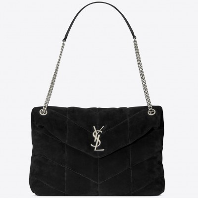 Saint Laurent Loulou Puffer Medium Bag In Black Suede LDBS245194