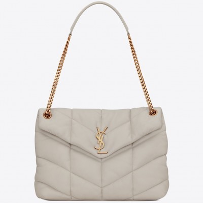 Saint Laurent Loulou Puffer Medium Bag In Ivory Lambskin LDBS245195