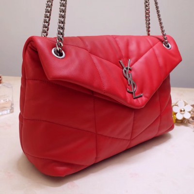 Saint Laurent Loulou Puffer Medium Bag In Red Lambskin LDBS245196