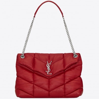 Saint Laurent Loulou Puffer Medium Bag In Red Lambskin LDBS245196