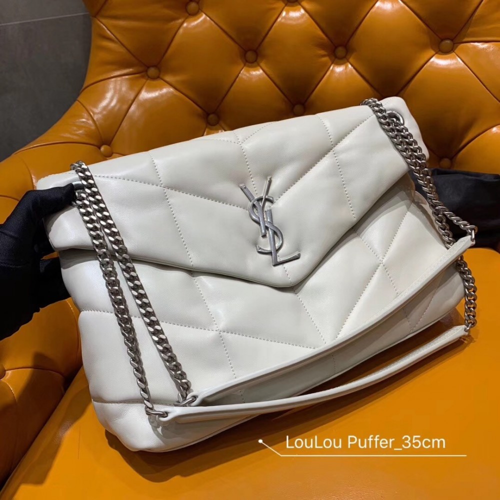 Saint Laurent Loulou Puffer Medium Bag In White Lambskin LDBS245198