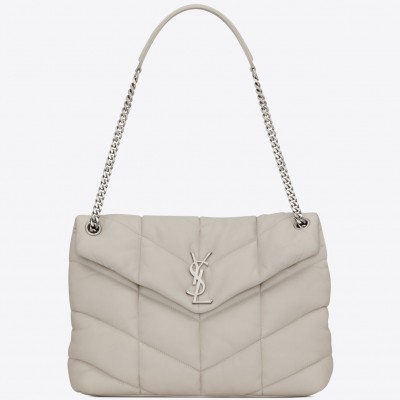 Saint Laurent Loulou Puffer Medium Bag In White Lambskin LDBS245198