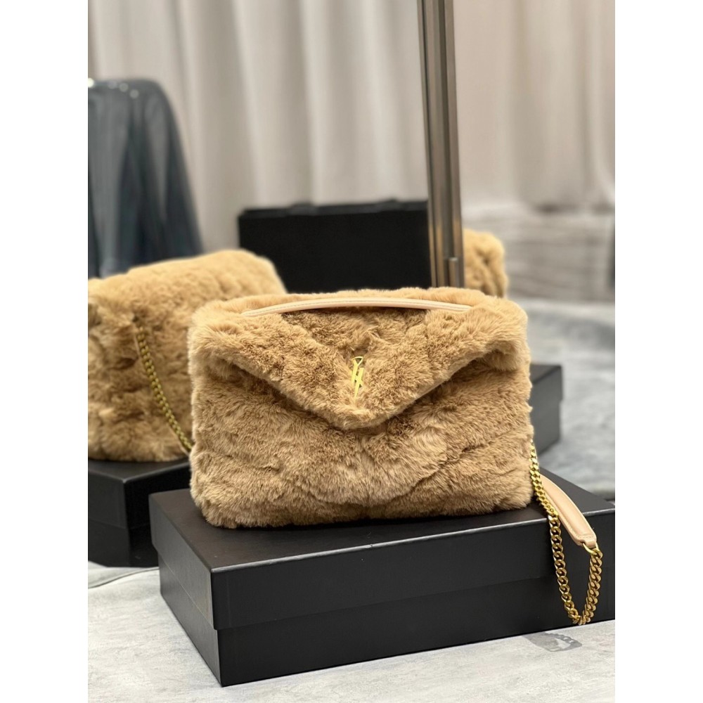 Saint Laurent Loulou Puffer Small Bag In Beige Shearling LDBS245199