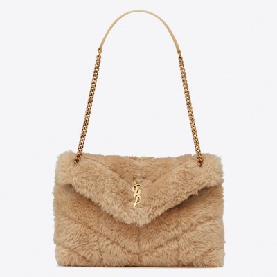 Saint Laurent Loulou Puffer Small Bag In Beige Shearling LDBS245199