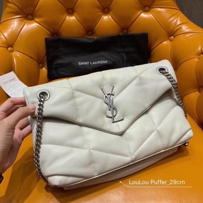 Saint Laurent Loulou Puffer Small Bag In White Lambskin LDBS245205