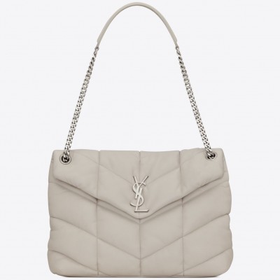 Saint Laurent Loulou Puffer Small Bag In White Lambskin LDBS245205