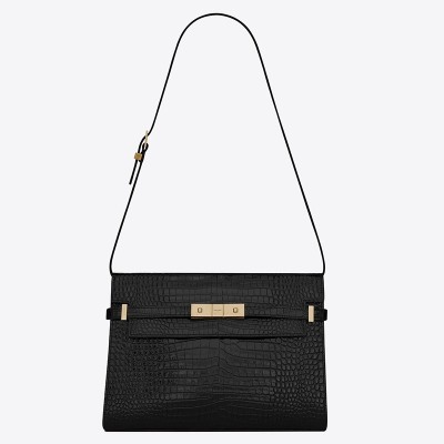 Saint Laurent Manhattan Shoulder Bag In Black Crocodile Embossed Leather LDBS245229