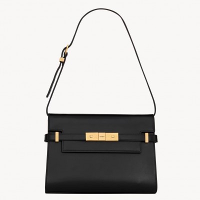 Saint Laurent Manhattan Small Shoulder Bag in Black Calfskin LDBS245230