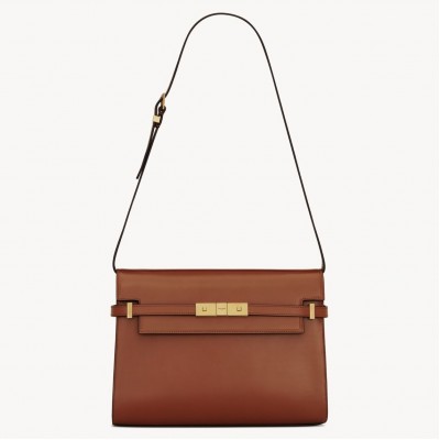 Saint Laurent Manhattan Small Shoulder Bag in Brown Calfskin LDBS245231