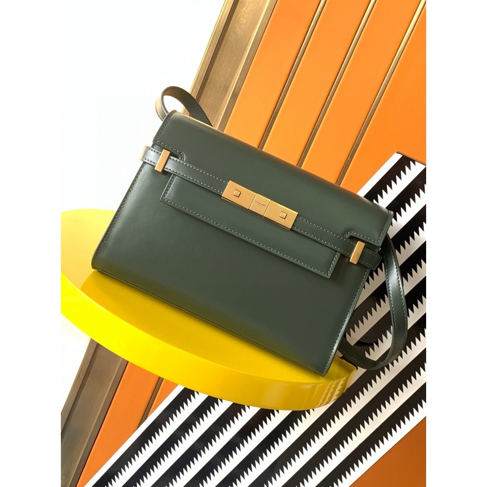 Saint Laurent Manhattan Small Shoulder Bag in Green Calfskin LDBS245232