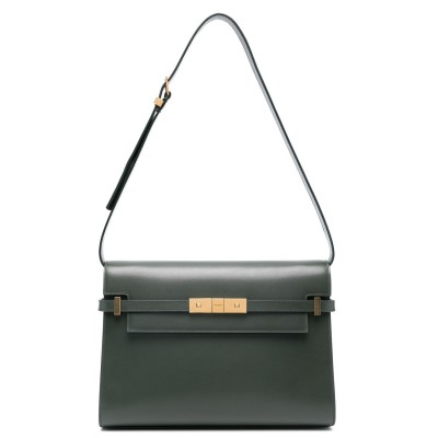 Saint Laurent Manhattan Small Shoulder Bag in Green Calfskin LDBS245232