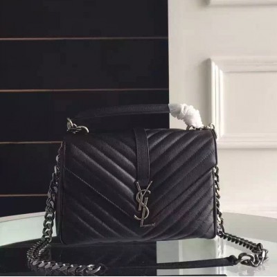 Saint Laurent Medium College Bag In Black Goatskin Leather LDBS245237