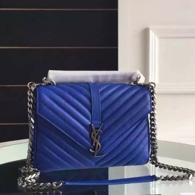 Saint Laurent Medium College Bag In Blue Goatskin Leather LDBS245239