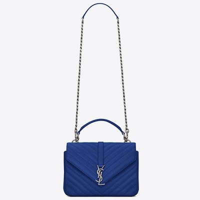 Saint Laurent Medium College Bag In Blue Goatskin Leather LDBS245239