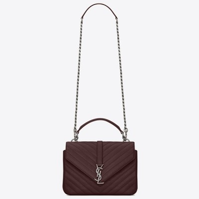 Saint Laurent Medium College Bag In Bordeaux Goatskin Leather LDBS245240