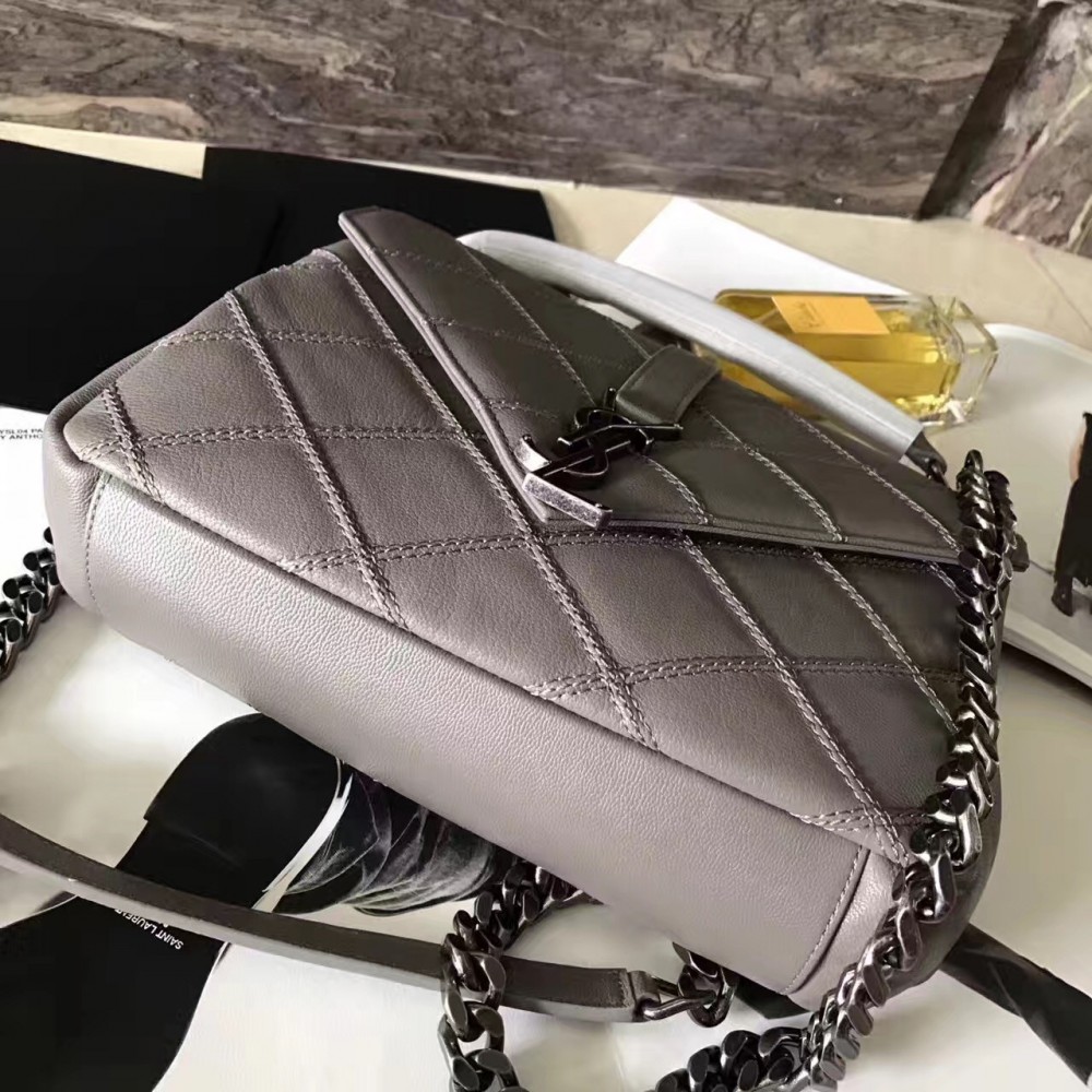 Saint Laurent Medium College Bag In Grey Matelasse Leather LDBS245242