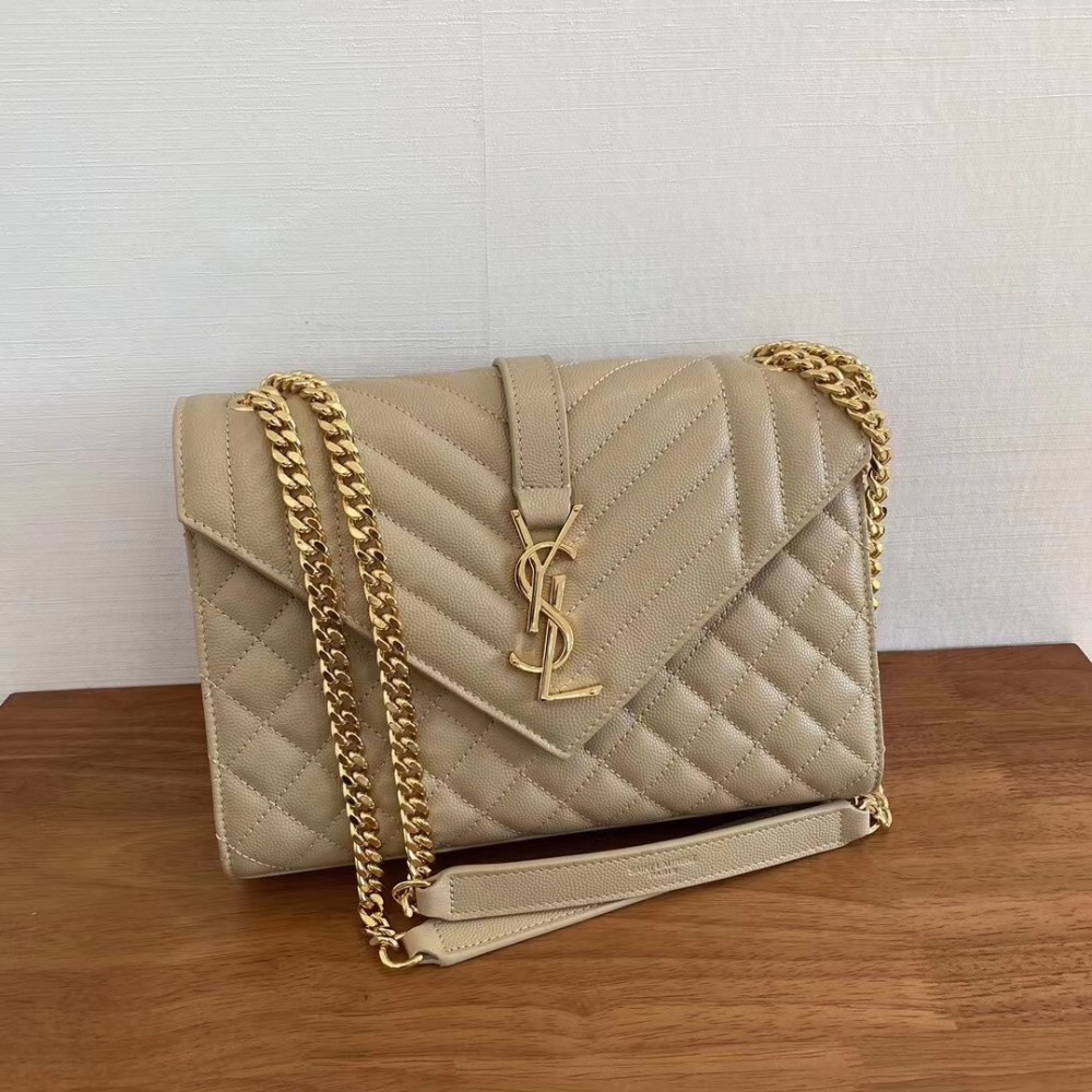 Saint Laurent Medium Envelope Bag In Beige Grained Leather LDBS245246