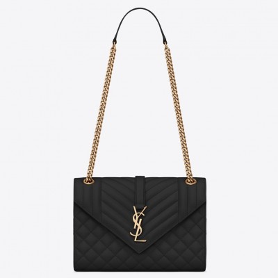 Saint Laurent Medium Envelope Bag In Black Grained Leather LDBS245247