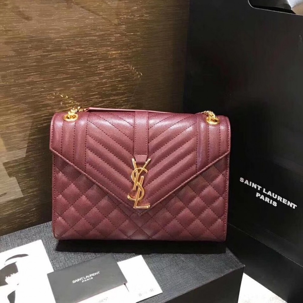 Saint Laurent Medium Envelope Bag In Bordeaux Grained Leather LDBS245249