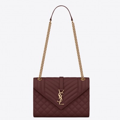 Saint Laurent Medium Envelope Bag In Bordeaux Grained Leather LDBS245249