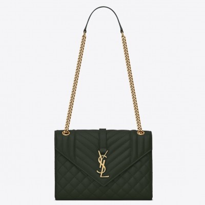 Saint Laurent Medium Envelope Bag In Dark Green Grained Leather LDBS245250