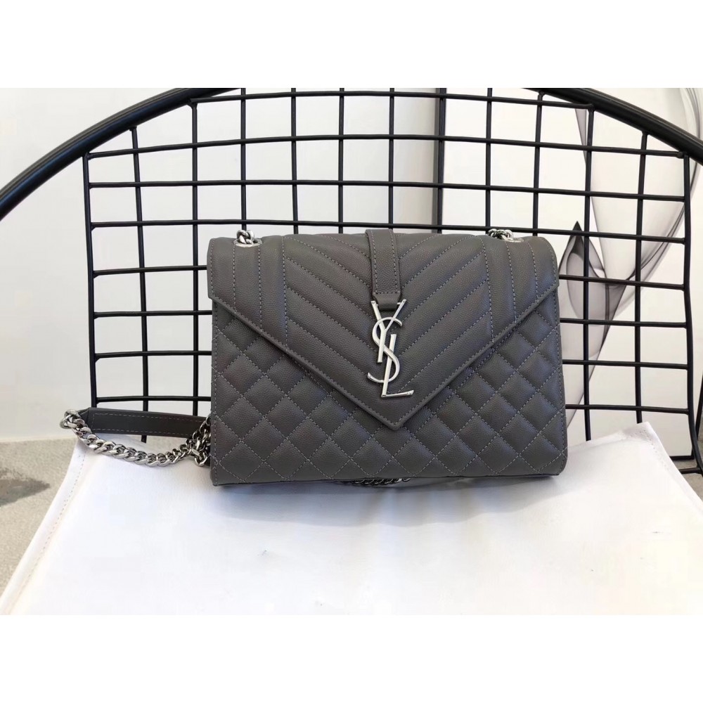 Saint Laurent Medium Envelope Bag In Grey Grained Leather LDBS245251