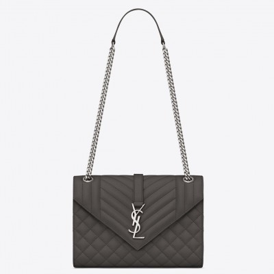 Saint Laurent Medium Envelope Bag In Grey Grained Leather LDBS245251