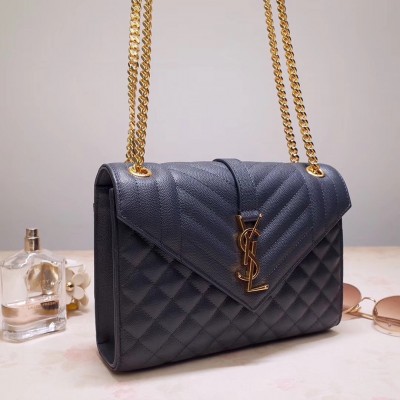 Saint Laurent Medium Envelope Bag In Navy Blue Grained Leather LDBS245252