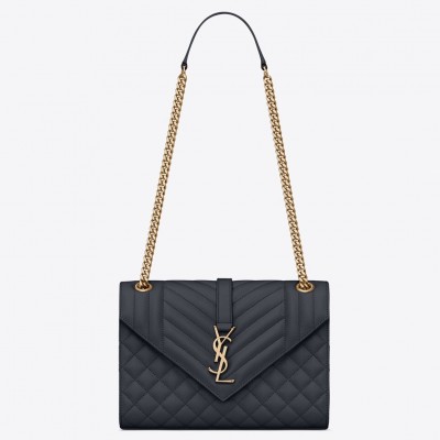 Saint Laurent Medium Envelope Bag In Navy Blue Grained Leather LDBS245252