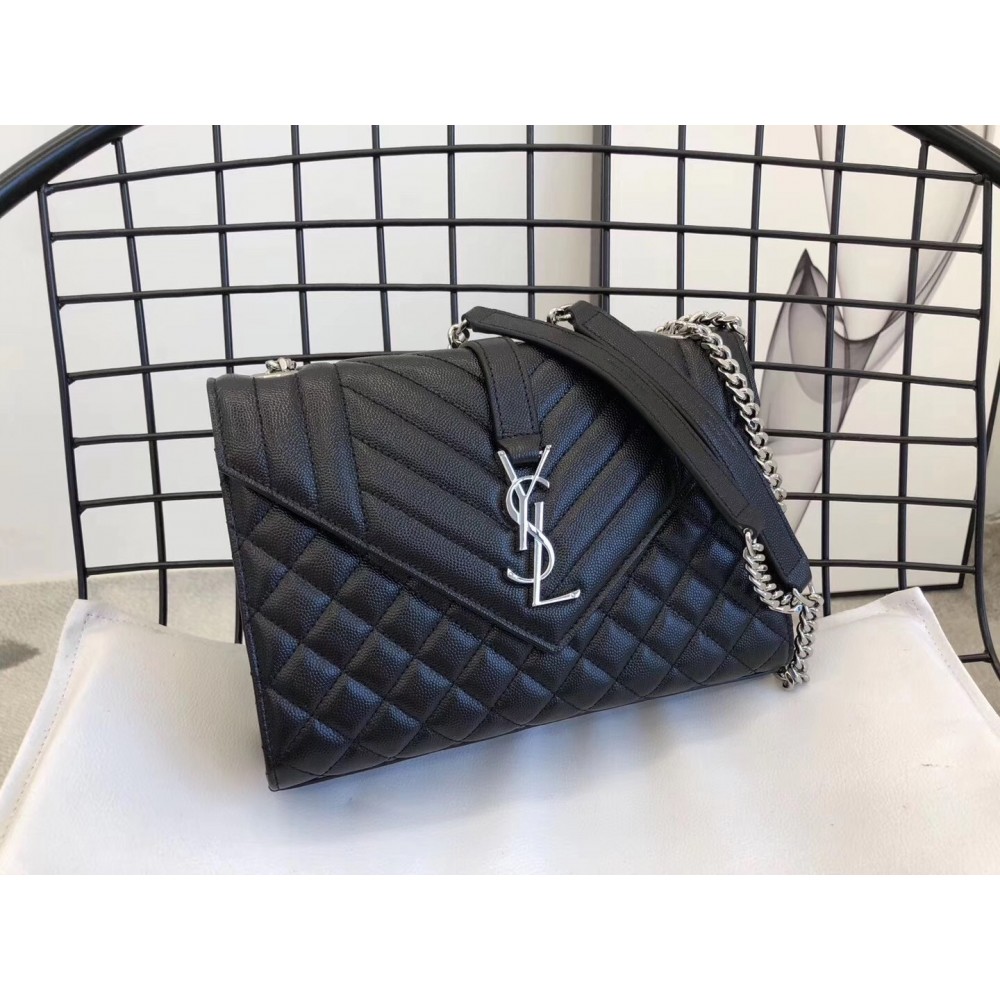 Saint Laurent Medium Envelope Bag In Noir Grained Leather LDBS245253