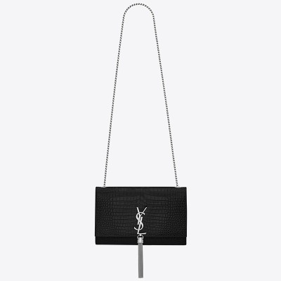 Saint Laurent Medium Kate Bag With Tassel In Black Croc-Embossed Leather LDBS245262