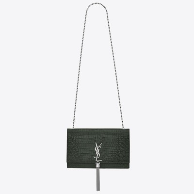 Saint Laurent Medium Kate Bag With Tassel In Dark Green Croc-Embossed Leather LDBS245265