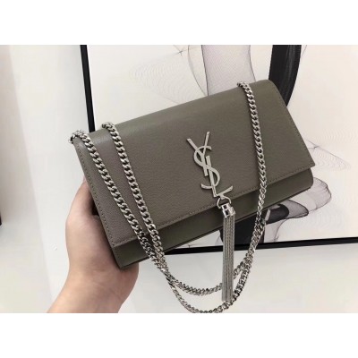 Saint Laurent Medium Kate Bag With Tassel In Grey Grained Leather LDBS245266