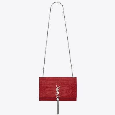 Saint Laurent Medium Kate Bag With Tassel In Red Croc-Embossed Leather LDBS245268