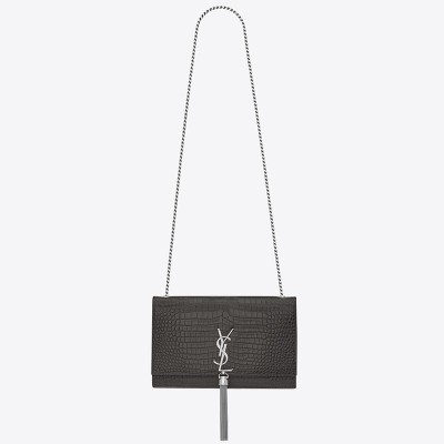 Saint Laurent Medium Kate Bag With Tassel In Storm Croc-Embossed Leather LDBS245271