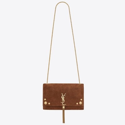 Saint Laurent Medium Kate Tassel Bag In Brown Suede And Studs LDBS245273