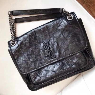 Saint Laurent Medium Niki Bag In Black Crinkled Leather LDBS245274