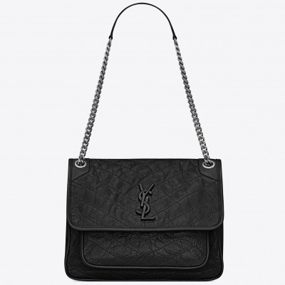 Saint Laurent Medium Niki Bag In Black Crinkled Leather LDBS245274